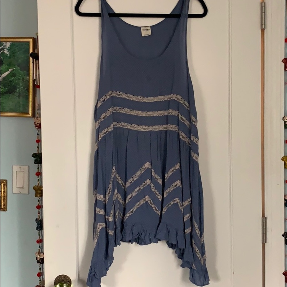 Voile & Lace Trapeze Dress Blue